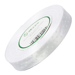 Satinband mit Punkten 12 mm - ca. 23 m - Weiß 