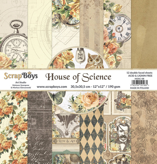 SCRAPBOYS Set 12Stk 30x30cm doppelseitig Scrapbooking Papier House of Science