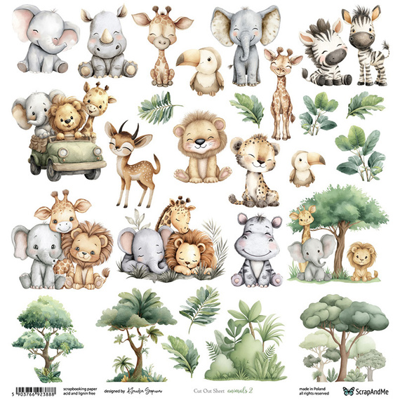 Scrapbooking-Papier - ScrapAndMe - Animals 2 - Motivbogen - 30x30 cm
