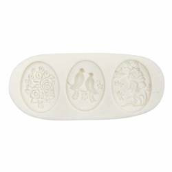 PENTART SILIKONFORM Mold Abformen Gießen Mould, 3 Medaillons, Vögel, Blumen