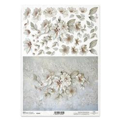 Reispapier Decoupage Bastelpapier für Decoupage A4 R2618 weiße Blumen 3D