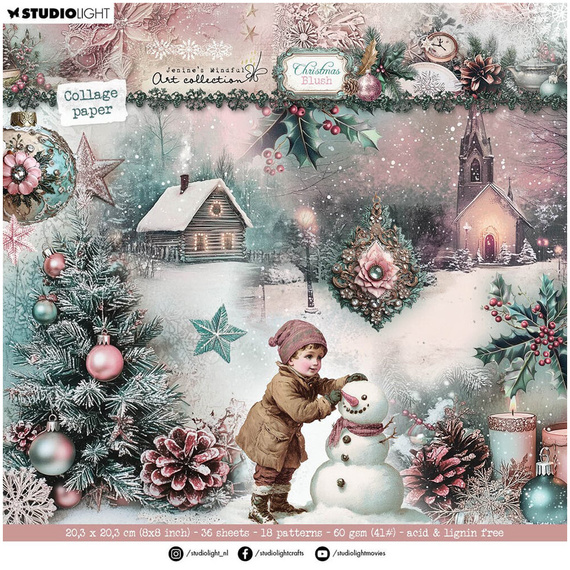 STUDIOLIGHT Scrapbooking Papier Set 20x20 cm, Collage Papier Pad- Christmas Blush